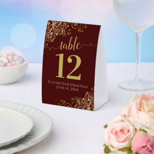 Elegant Gold Frills Auburn Brown Wedding Number