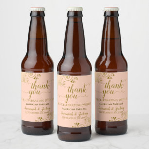 Elegant Gold Frills Coral Peach Wedding Thank You Beer Bottle Label