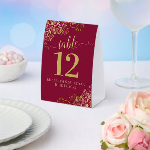 Elegant Gold Frills Maroon Burgundy Wedding Number