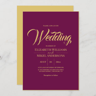 Elegant Gold Fuchsia Budget Wedding Invitation