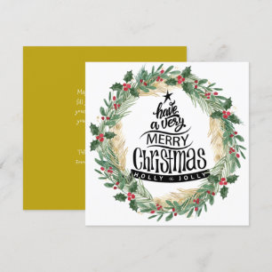 Elegant Gold Fund Script Red Holly Berry Christmas Holiday Card