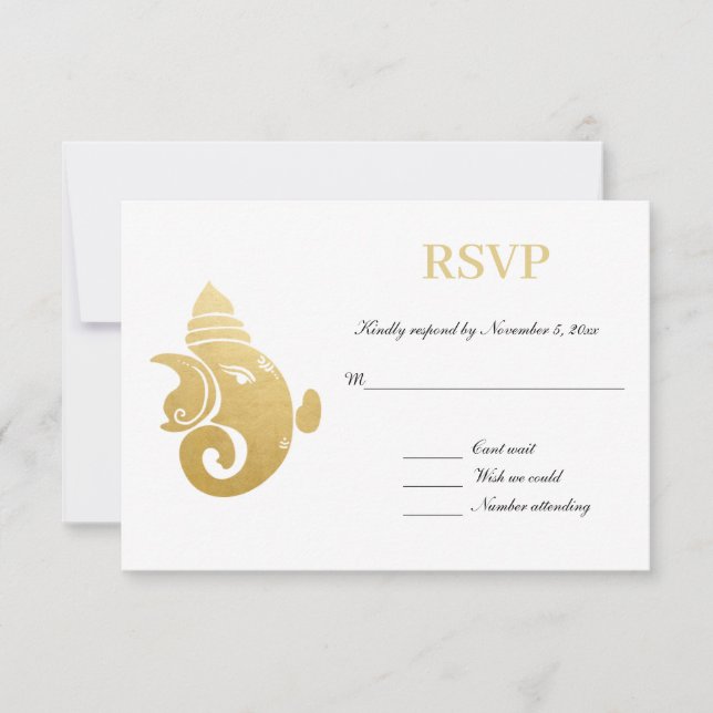 Elegant Gold Ganapati | Indian Wedding RSVP Invitation (Front)