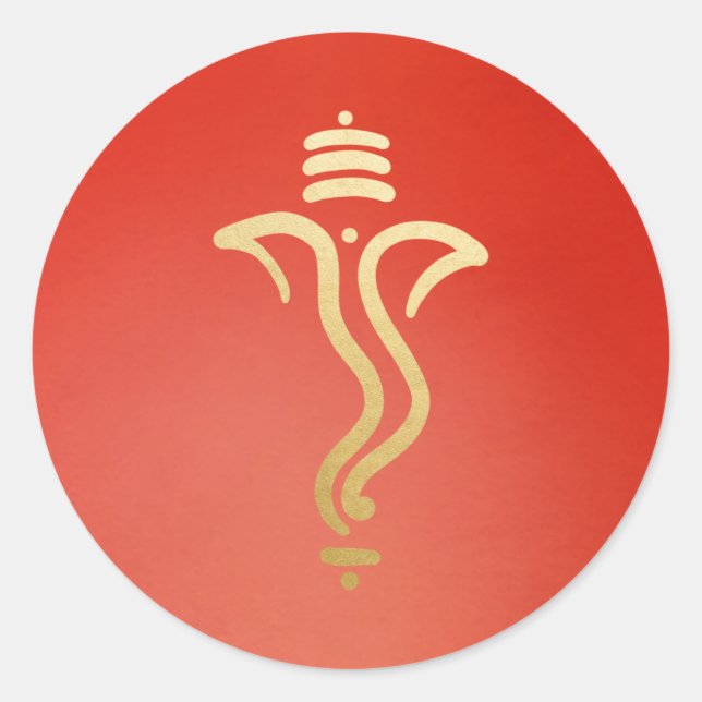Elegant Gold Ganesh/ Indian God Red Classic Round Sticker (Front)