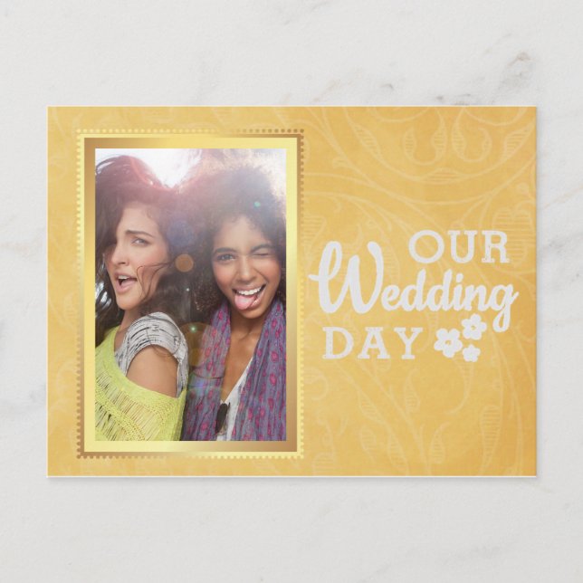 Elegant Gold Gay Lesbian Save the Date Photo Announcement Postcard (Front)