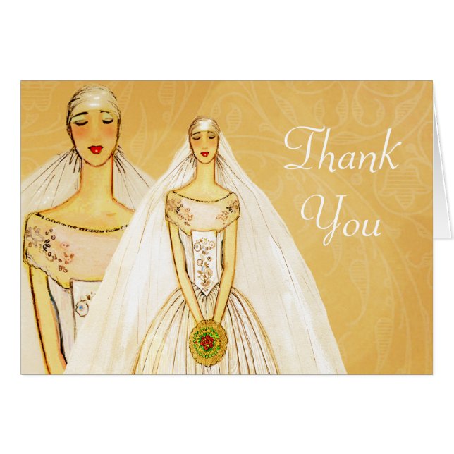 Elegant Gold Gay Lesbian Thank You with Bride (Front Horizontal)