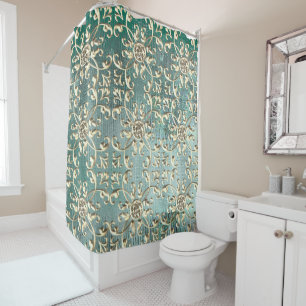Elegant Gold Gem on Green Shower Curtain