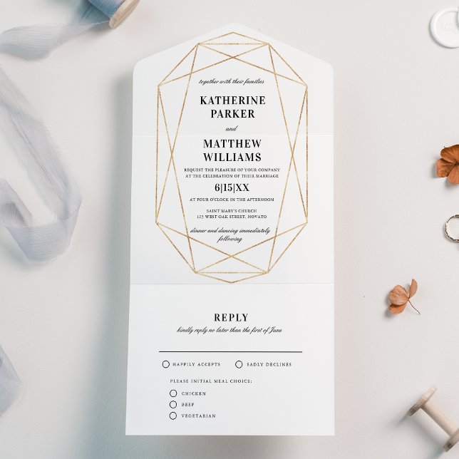 Elegant Gold Gem Wedding All In One Invitation (Creator Uploaded)