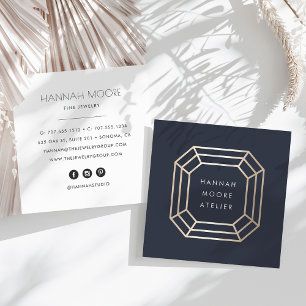 Elegant Gold Gemstone Logo Jewelry Design Square Business Card