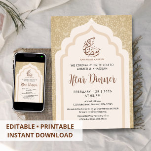 Elegant Gold Geometric Arch Ramadan Iftar Dinner Invitation