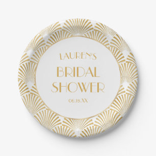 Elegant Gold Geometric Art Deco Bridal Shower Paper Plate