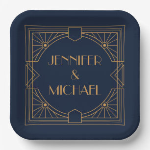 Elegant gold geometric Art Deco design Paper Plate