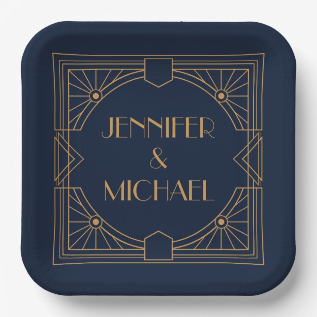 Elegant gold geometric Art Deco design  Paper Plate (Front)