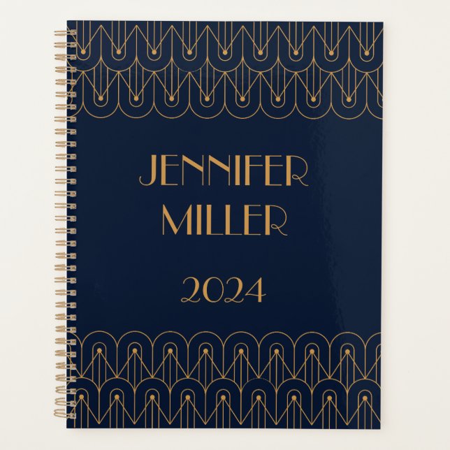 Elegant gold geometric Art Deco design Planner (Front)