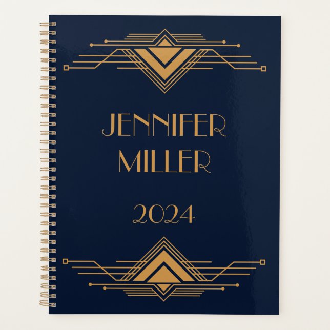 Elegant gold geometric Art Deco design Planner (Front)