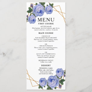 Elegant Gold Geometric Blue Floral Boho Wedding Menu