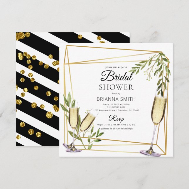 Elegant Gold Geometric Botanical Bridal shower  Invitation (Front/Back)