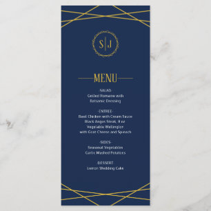 Elegant Gold Geometric   Dark Blue Wedding Menu