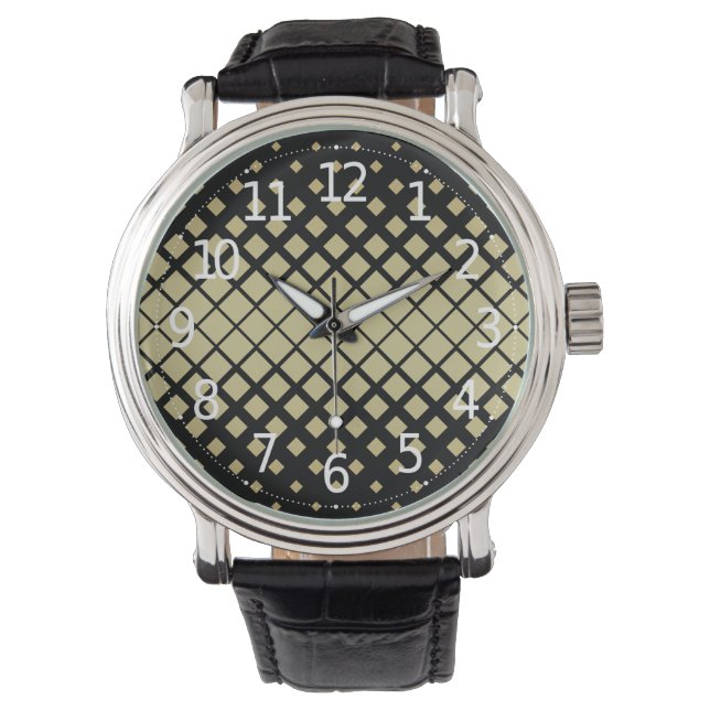 Elegant Gold Geometric Diamonds Tiles Pattern | Watch (Front)