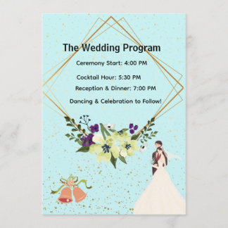 Elegant Gold Geometric Dusty Blue Wedding Program  Programme