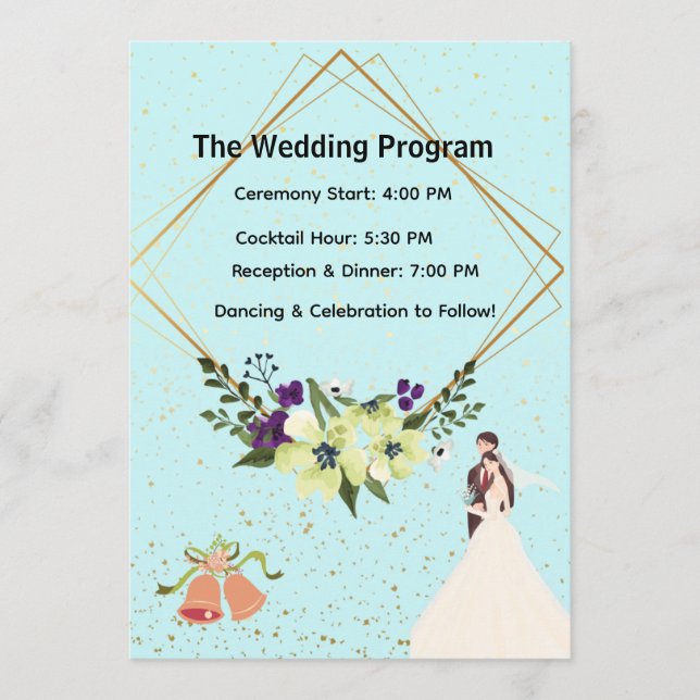 Elegant Gold Geometric Dusty Blue Wedding Program  Programme (Front)