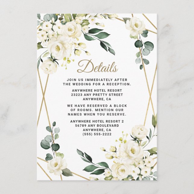 Elegant Gold Geometric Floral Greenery Wedding Enclosure Card (Front)