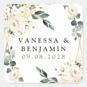 Elegant Gold Geometric Floral Greenery Wedding Square Sticker