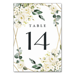 Elegant Gold Geometric Floral Greenery Wedding Table Number
