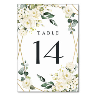 Elegant Gold Geometric Floral Greenery Wedding Table Number