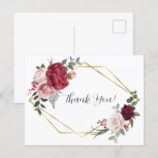 Elegant Gold Geometric Floral Thank You Postcard