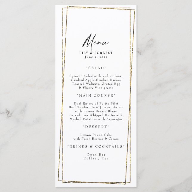 Elegant Gold Geometric Frame Menu & Toasts (Front)