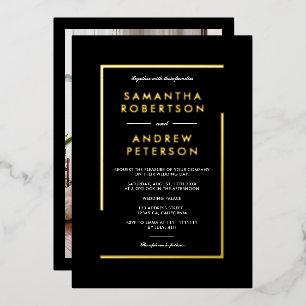 Elegant gold geometric frame photo wedding black