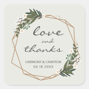 Elegant Gold Geometric Greenery Boho Wedding Square Sticker