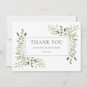 Elegant Gold Geometric Greenery Wedding Thank You Card