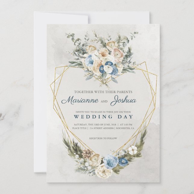 Elegant Gold Geometric Heart Wedding Invitation  (Front)