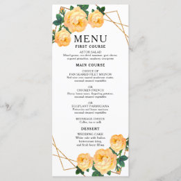 Elegant Gold Geometric Orange Floral Boho Wedding Menu