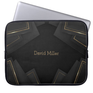 Elegant Gold Geometric Pattern and Customisation Laptop Sleeve