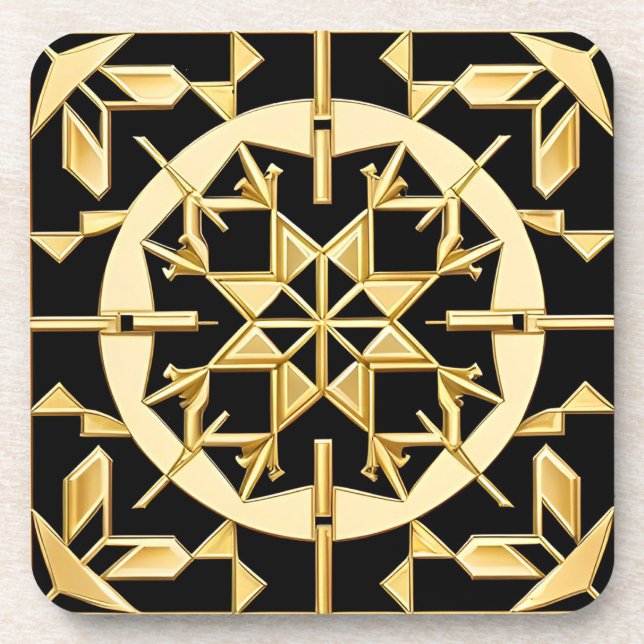 Elegant Gold Geometric Pattern Art Coaster (Front)