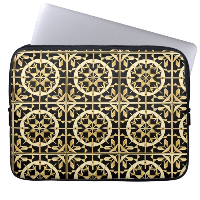 Elegant Gold Geometric Pattern Art Laptop Sleeve (Front)