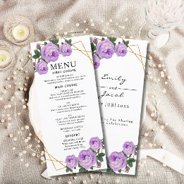 Elegant Gold Geometric Purple Floral Boho Wedding Menu