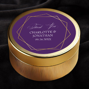 Elegant Gold Geometric Thank You Wedding Favour Classic Round Sticker