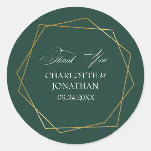 Elegant Gold Geometric Thank You Wedding Favour Classic Round Sticker