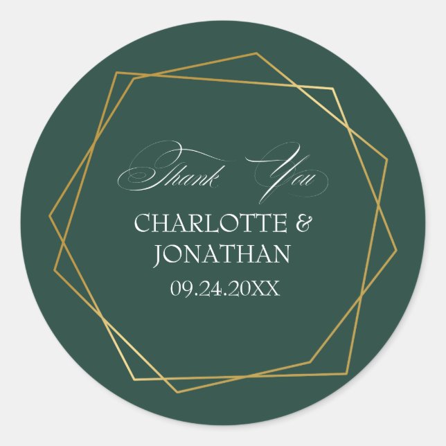 Elegant Gold Geometric Thank You Wedding Favour Classic Round Sticker (Front)