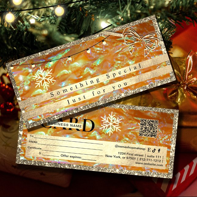 Elegant Gold Gift Voucher | Glitter and Pearl (Elegant Gold Gift Voucher | Glitter and Pearl Design#holographicorangegiftcard #giftvoucher #holiday)