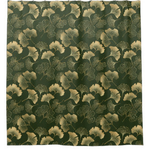 Elegant Gold Ginkgo Leaves Emerald Green Shower Curtain