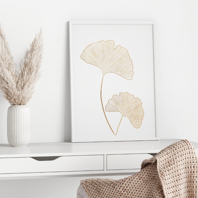 Elegant Gold Ginkgo Leaves Line Art Illustration Poster (Creator Uploaded)