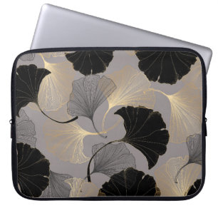 Elegant gold Ginkgo, vintage background. Laptop Sleeve