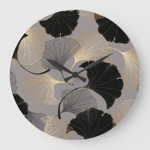 Elegant gold Ginkgo, vintage background. Large Clock