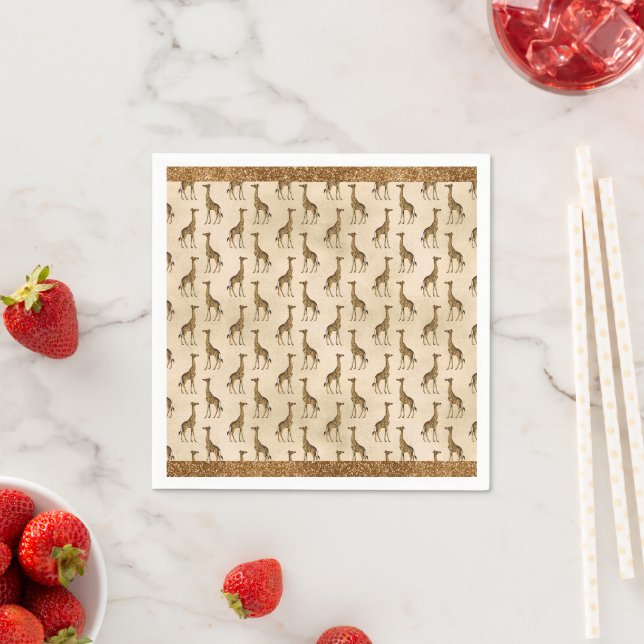 Elegant Gold Giraffe Glitter Glam Luxury Napkin (Insitu)