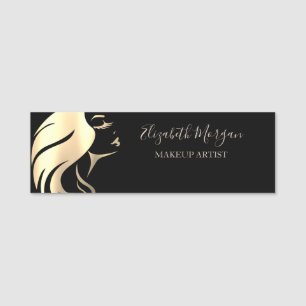 Elegant Gold Girl Face Silhouette,Makeup artist Name Tag