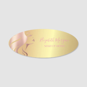 Elegant Gold Girl Face Silhouette,Makeup artist Name Tag
